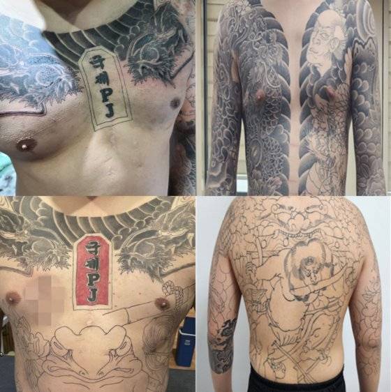 조직폭력배들이 불법 문신을 시술한 사례. 사건과 관련 없음. 사진 광주지방검찰청