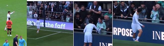 여성 팬에게 실착 유니폼을 선물한 손흥민. 출처=kldh