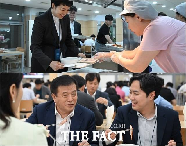 대통령실은 청사 구내식당에 우리 수산물 메뉴를 지난달 28일부터 5일 연속 제공했다. 첫날에 김은혜 대통령실 홍보수석, 이진복 대통령실 정무수석 등 대통령실 직원 다수도 구내식당에서 점심 식사했다. /대통령실 제공