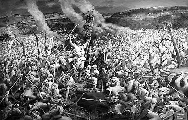 1987년 이의주 화백이 그린 우금치 전투 기록화.