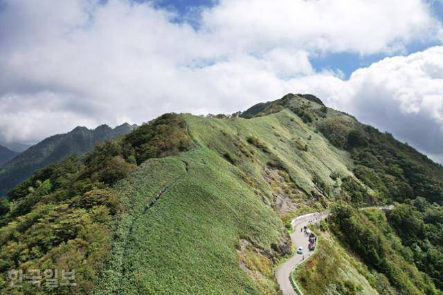 일본 에히메현과 고치현 경계의 고산 도로 UFO라인. 차와 오토바이, 자전거로 올라와 등산하는 사람도 제법 많다.