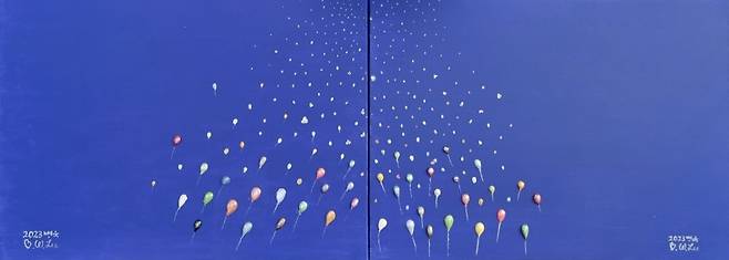 <희망을 날리며…> 31x91.5cm Acrylic on canvas 2023