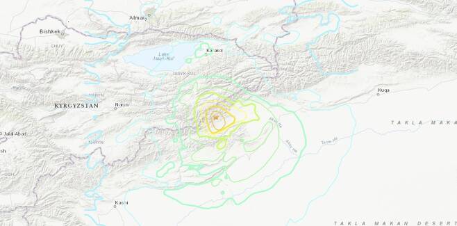 중국 신장자치구서 규모 7 지진 [미국지질조사국 홈페이지 캡처. 재판매 및 DB 금지]