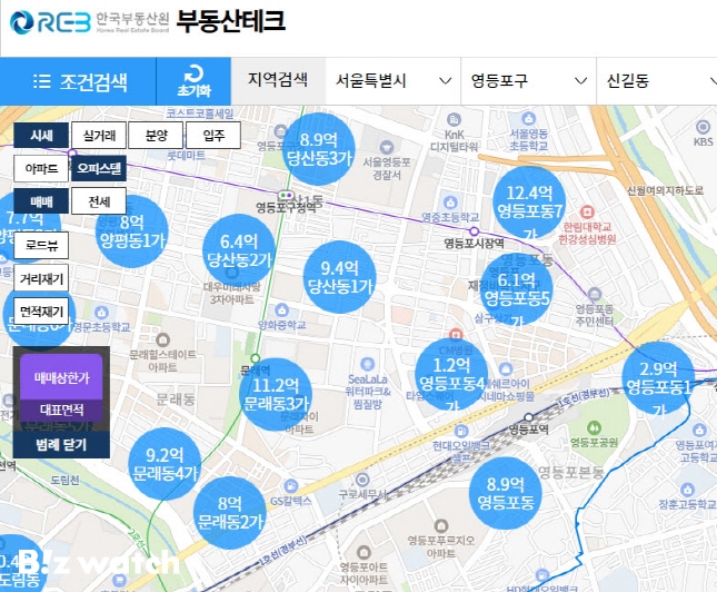 한국부동산원 부동산테크 시세 지도 화면/자료=부동산테크 화면 캡처