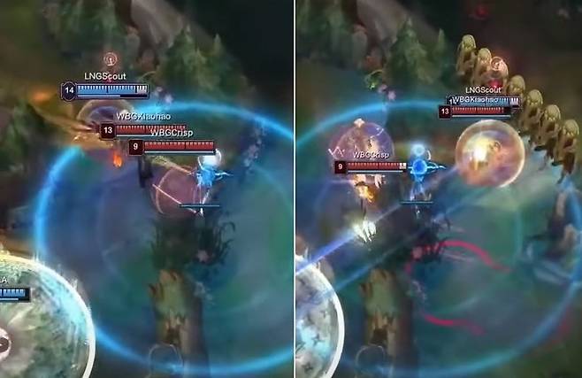 스카웃의 슈퍼토스, 이 모든 과정이 채 1초도 걸리지 않았다 사진=LPL 공식 홈페이지 중계화면 갈무리