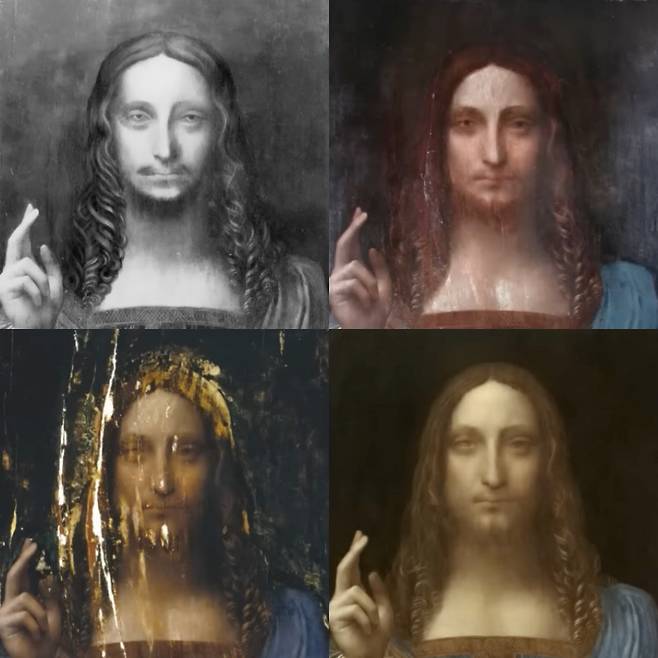 복원 과정. 차례대로 왼쪽 위, 오른쪽 위, 왼쪽 아래, 오른쪽 아래 순.