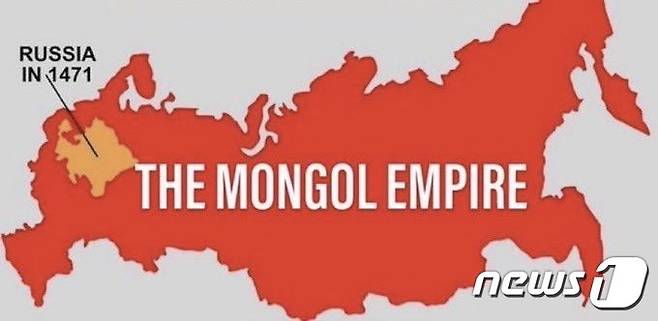 15세기 몽골 제국과 러시아 크기를 비교하는 지도. (차히아깅 엘벡도르지 전 몽골 대통령 엑스 갈무리)