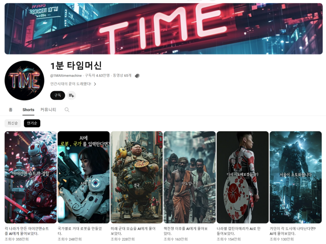 채널 '1분 타임머신'은 AI 그림 콘텐츠를 주력으로 삼아 2800만회가 넘는 누적 조회수를 기록했다. /1분 타임머신 채널 캡처