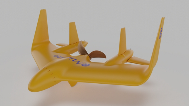 드래건 12 동체 모습. 주날개 길이는 아파트 4개층과 맞먹는 12m이다. 미네스토 제공