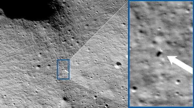미국의 달정찰궤도선(LRO)이 달 상공 90km에서 포착한 오디세우스 우주선. 나사/인튜이티브 머신스 제공