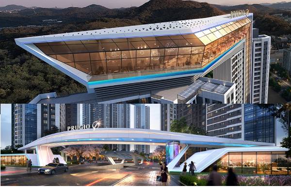 대우건설이 경기 안산 단원구 고잔동 주공6단지 재건축 시공권 수주에 도전하면서 조합에 제시했던 ‘안산 푸르지오 포레티넘’(가칭)의 스카이브릿지와 대형 문주 이미지(위). 대우건설 제공, 게티이미지뱅크