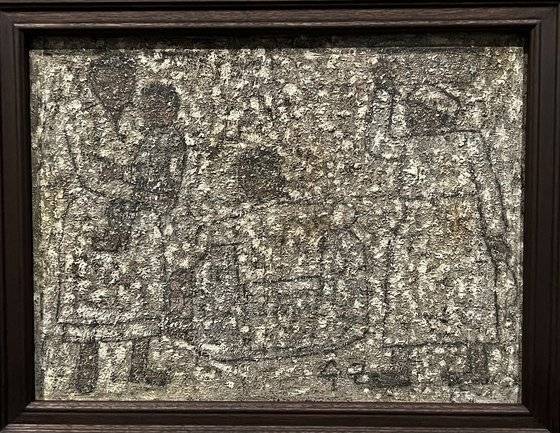 박수근의 '세 명의 여성과 어린이'. "뒷면에 적힌 날짜상 1961년작, 다른 작품을 위한 습작으로 보인다"며 "기증자가 1960년대 서울에서 AFN 라디오 설립에 기여한 조셉 맥도널드 장군에게서 구입했다"는 설명이 적혀 있다. 사진 독자