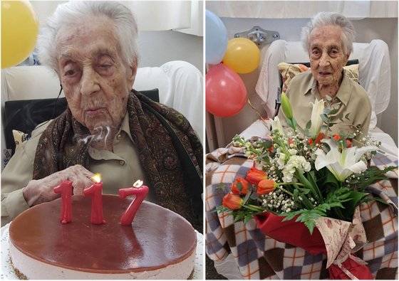 지난 4일(현지시간) 117번째 생일을 맞은 세계 최고령자 마리아 브란야스 모레라. 사진 마리아 X 캡처