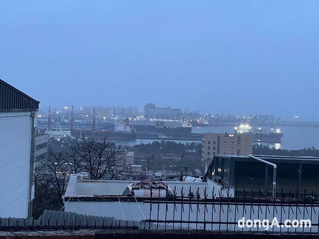 제물포구락부 위에서 내려다 본 인천 항구 전경.
