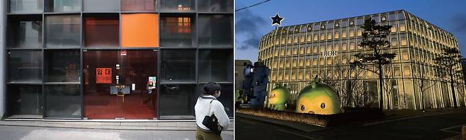 임대 안내가 게시된 서울 중구 명동 거리 상가(왼쪽) 연무장길에 있는 팝업스토어 디올 성수(오른쪽) /뉴스1