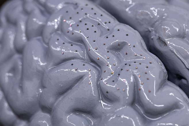 연구진이 개발한 초소형 칩은 뇌 표면에 붙이기만 하면 뇌 신호를 포착해 분석하고 원하는 뇌 영역을 자극할 수 있다. 이를 무선 뇌-컴퓨터 인터페이스에 적용하면 마비 환자의 일상생활을 도울 수 있다./닉 덴타마로, 미 브라운대