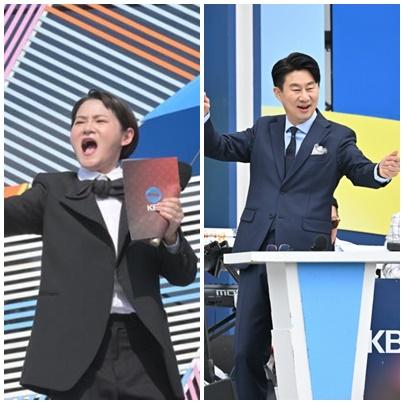 '전국노래자랑' 진행자였던 김신영(왼쪽)과 31일 방송부터 이 프로그램 진행을 맡을 남희석. KBS 제공