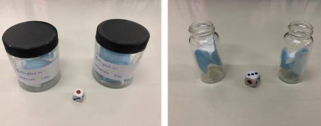 용기 속에 보관된 PTSD 환자의 날숨이 담긴 마스크.