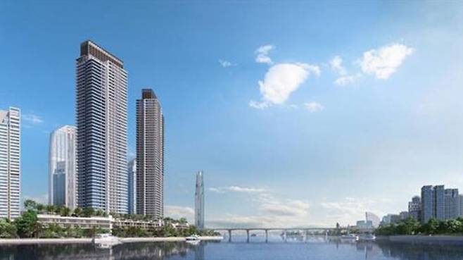 쌍용건설이 수주한 '크릭 워터스 레지던스 타워' 투시도