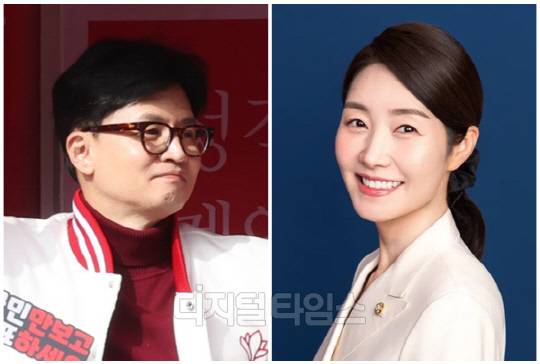 한동훈(왼쪽) 국민의힘 비상대책위원장과 강선우 더불어민주당 중앙선대위 대변인. <디지털타임스 DB, 연합뉴스>
