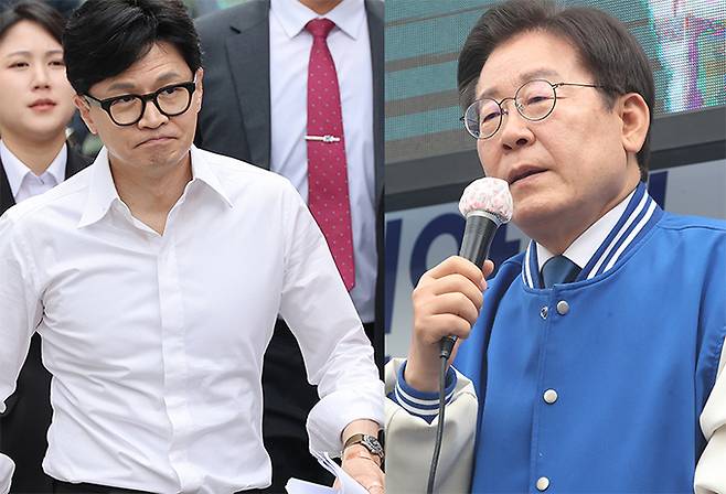 (왼쪽부터)국민의힘 한동훈 비상대책위원장.(이천=연합뉴스)이재명 더불어민주당 대표(뉴스1)