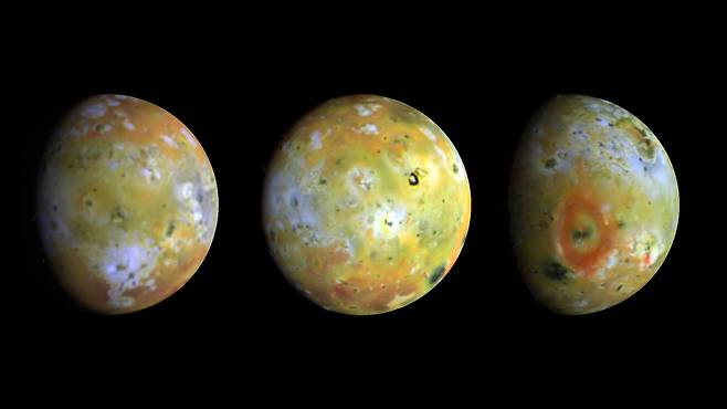 목성 위성 이오(Io)의 화산활동  갈릴레오 위성 중 목성에 가장 가까운 이오(Io)는 태양계에서 가장 화산 활동이 활발한 천체다. 2014.3.4. [NASA/JPL/USGS 제공. 자료사진. 재판매 및 DB 금지]