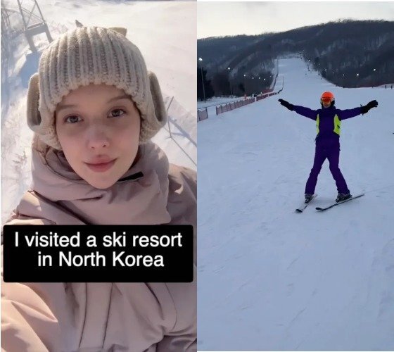 러시아 출신 인플루언서가 북한 마식령 스키장을 방문한 모습 / 사진=더 선