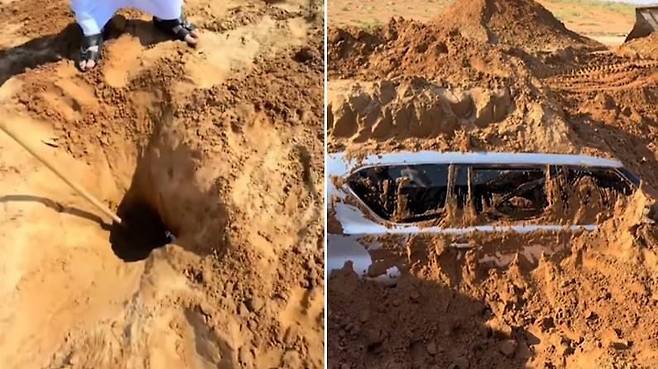 두바이 폭우 이후 흙더미에 매몰된 차량./인스타그램