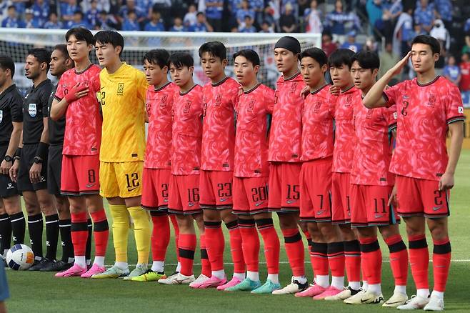▲ 2024 아시아 축구연맹 23세 이하(U-23) 아시안컵 8강에서 인도네시아와 만나게 된 대표팀. ⓒ연합뉴스/AFP