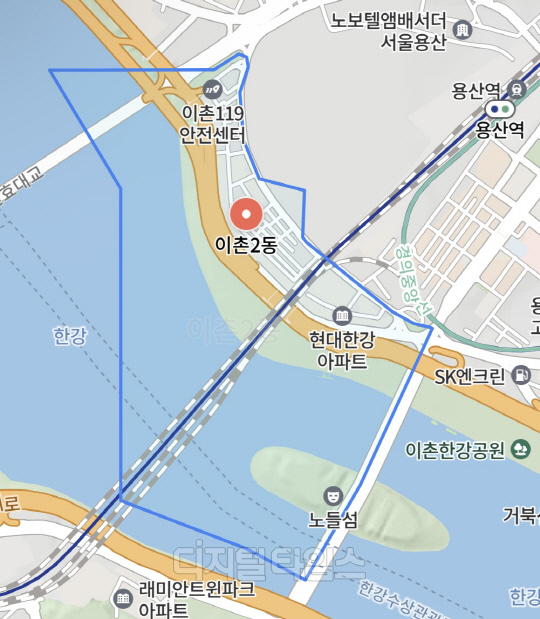 서울 용산역세권과 서부이촌동 일대의 모습. 네이버 지도 캡처