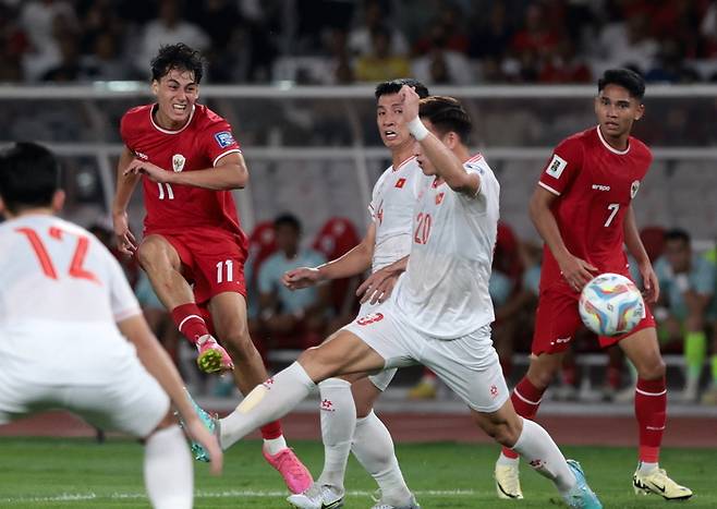 U-23 아시안컵 8강전에서 한국을 상대로 선제골을 터뜨린 인도네시아의 라파엘 스트라이크(11). EPA연합뉴스