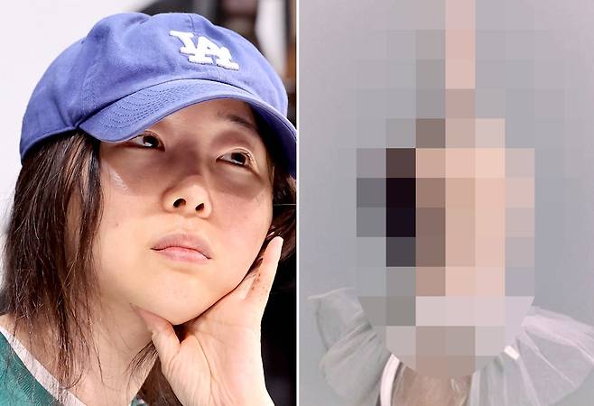 민희진 어도어 대표(왼쪽)가 지난 25일 오후 서울 서초구 한국컨퍼런스센터에서 열린 입장 발표 기자회견에서 발언하고 있다. 같은 시점 아일릿의 비주얼디렉터가 자신의 인스타그램 스토리에 올린 사진. 연합뉴스, 인스타그램