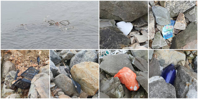 25일 오전 인천 옹진군 영흥면 선재리, 내리 인근 갯벌 어장 등에서 발견한 쓰레기들. 지우현기자