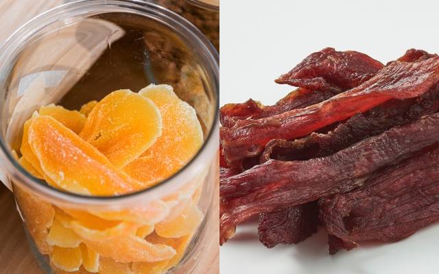 말린 망고(왼쪽)와 육포 / 사진=아이클릭아트