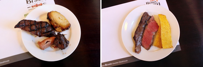 채끝살, 마늘 토시살, 닭다리살, 소시지(왼쪽), 치마살, 우둔살, 구운 파인애플(오른쪽) / 사진=정세윤 여행+ 기자