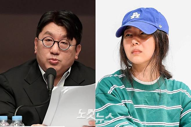 방시혁 하이브 의장, 민희진 어도어 대표(왼쪽부터). 박종민 기자