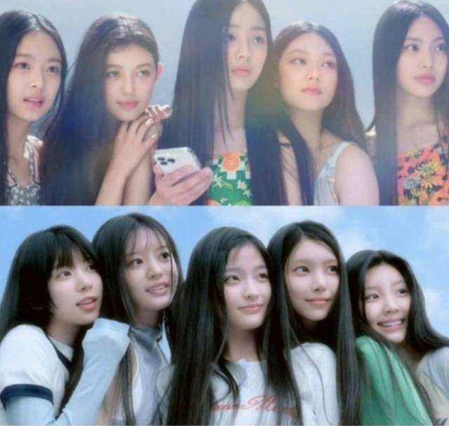 어도어 소속 아이돌 그룹 뉴진스(위)와 하이브 산하 레이블 빌리프랩 소속 아일릿(아래).