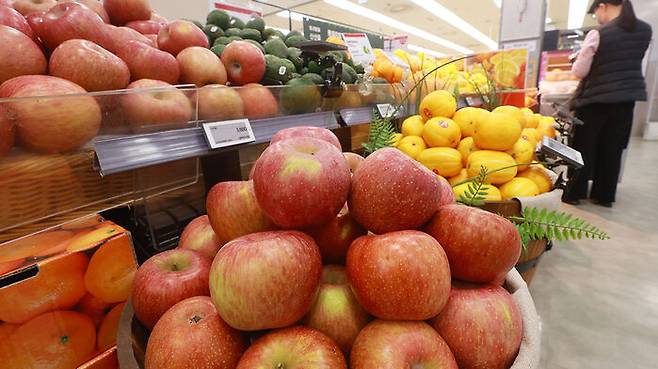 서울 시내 한 대형마트에 진열된 사과. 사진 : 연합뉴스