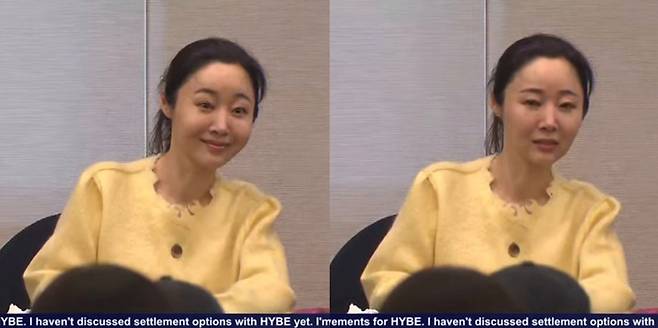 2차 기자회견장에서 보인 민희진 어도어 대표의 상반된 표정. KBS