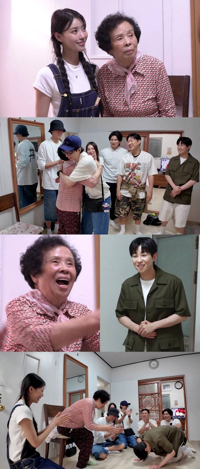 ‘놀면 뭐하니?’ 옥천에서 미주 외할머니와가 깜짝 등장한다. 멤버들은 미주와 외할머니의 닮은꼴 투샷에 “미주가 할머니 닮아서 미인이네”라고 놀라워한다. MBC제공