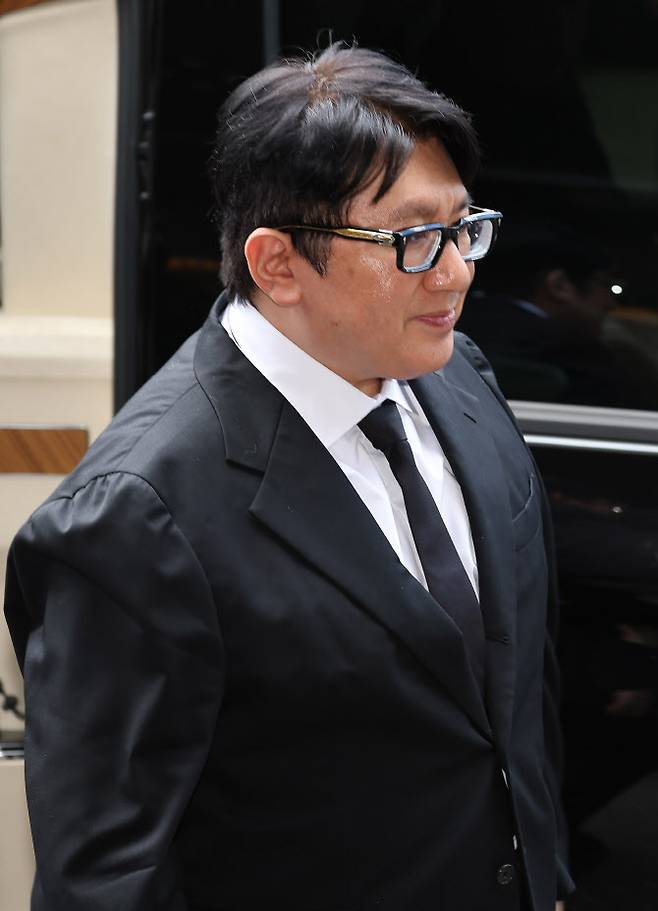 방시혁 하이브 의장이 28일 서울 중구 한 호텔에서 열린 빈 자이드 알 나하얀 아랍에미리트(UAE) 대통령과의 간담회에 참석하고 있다. (사진=연합뉴스)