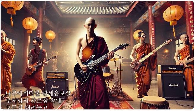 AI 스님 밴드 야단법석이 부르는 '극락도 락이다'. 유튜브 캡처