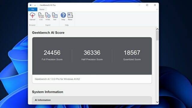 윈도 운영체제용 긱벤치 AI 실행 결과값. (사진=프리미티브랩스)