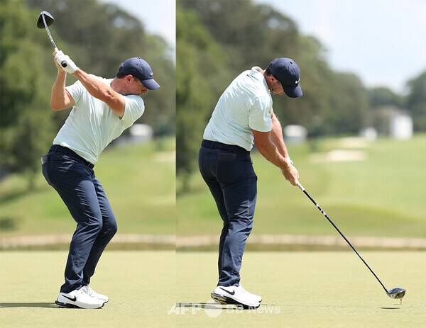 미국프로골프(PGA) 투어 2024 정규 시즌 평균 드라이브 비거리 2위를 기록한 장타자 로리 맥길로이가 골프 스윙 하는 모습이다. 사진제공=ⓒAFPBBNews = News1
