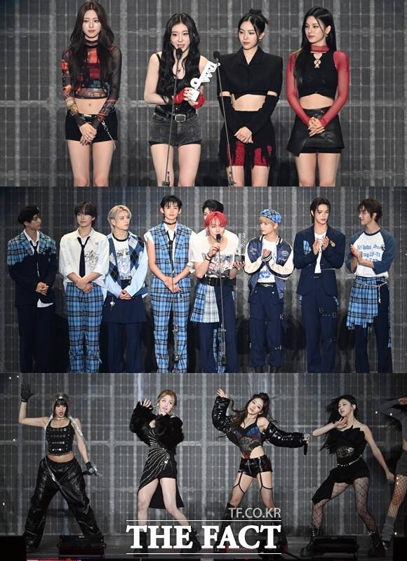 있지 앤팀 키스오브라이프(위쪽부터)가 '2024 더팩트 뮤직 어워즈'에서 대체 불가한 퍼포먼스를 펼치며 전 세계 K팝 팬들을 열광시켰다. /교세라 돔 오사카=이새롬·남윤호·박헌우 기자
