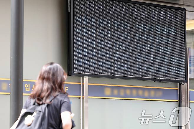 19일 서울 강남구 대치동 학원가 전광판에 최근 3년 간 입시에서 의대에 합격한 수강생들의 명단이 나타나고 있다. 2024.9.19/뉴스1 ⓒ News1 민경석 기자