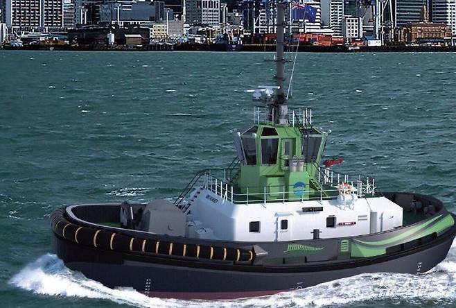 다먼 조선소가 건조한 세계 최초 전기 추진 예인선(사진출처: 다먼조선소 누리집)