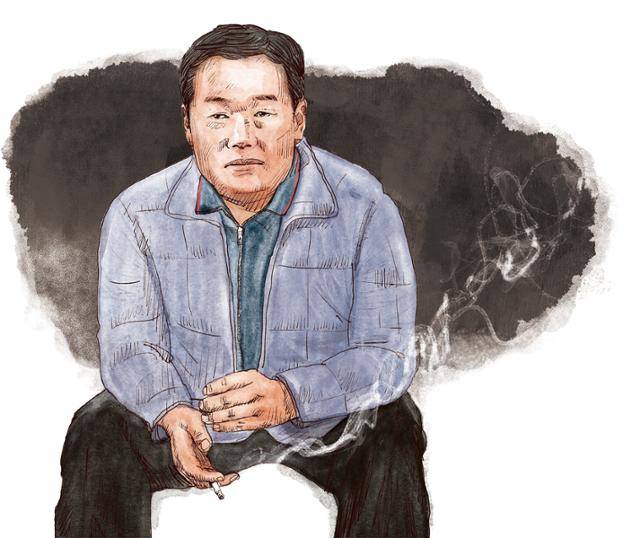 피해자 강정수씨가 8월 22일 한국일보 인터뷰에 응하고 있다. 일러스트=신동준 기자