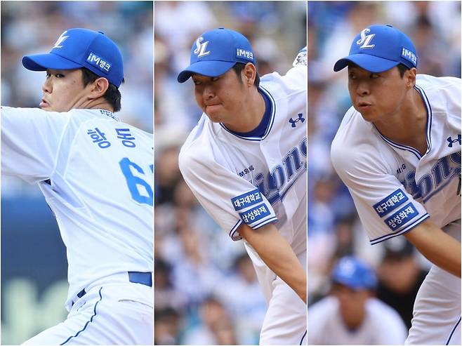 삼성 황동재, 송은범, 김윤수(왼쪽부터). 사진제공|삼성 라이온즈