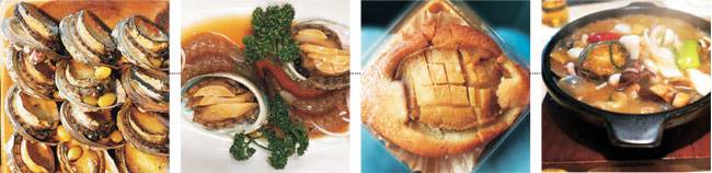 왼쪽 사진부터 서울 을지로 ‘비진도’의 전복구이, 간장게장처럼 맛간장을 달여 만드는 전복장, 전복 한 마리를 통째로 넣어 만드는 완도 장보고빵, 서울 남가좌동의 중식당 ‘락희안’의 전복돌판누룽지탕.
